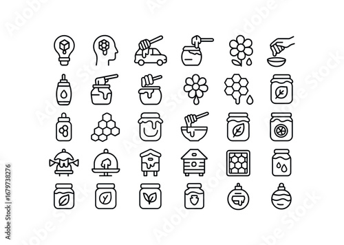 vector outline icons Honey (Advanced) honey smart honey ai honey auto honey manual honey packed honey unpacked honey fresh honey crystal honey liquid honey dried honey syrup honey glaze.