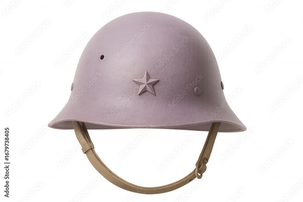 Fototapeta premium Pink military helmet with a star symbolizing communism, isolated on transparent background, perfect for historical or political projects