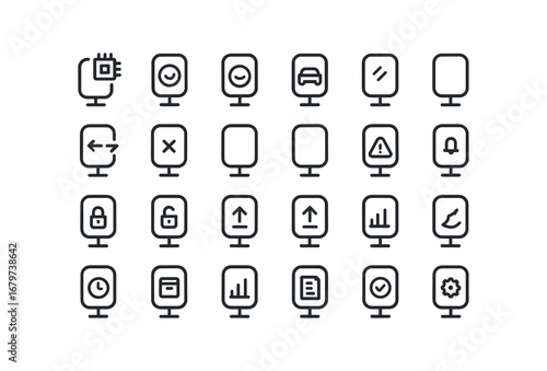 vector outline icons Mirror (Advanced) mirror smart mirror ai mirror auto mirror manual mirror synced mirror unsynced mirror online mirror offline mirror monitor mirror tracker mirror alert.