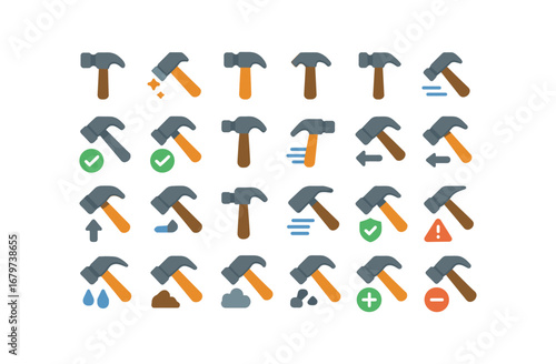 colorful flat vector icons Hammer (Basic) hammer icon hammer new hammer old hammer small hammer large hammer valid hammer invalid hammer active hammer inactive hammer left hammer right.