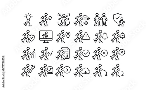 vector outline icons Skating (Advanced) skating smart skating ai skating auto skating manual skating synced skating unsynced skating secure skating unsecure skating monitor skating track.