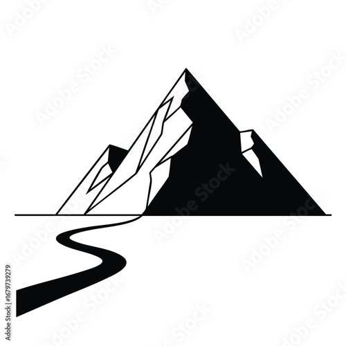 Stylized Mountain Range with Winding Path Illustration.