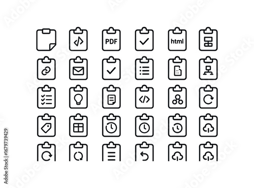 vector outline icons Clipboard Manager (Content) clipboard doc clipboard pdf clipboard code clipboard html clipboard link clipboard email clipboard task clipboard list clipboard todo.