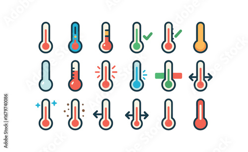 colorful flat vector icons Thermometer (Basic) thermometer icon thermometer new thermometer old thermometer valid thermometer invalid thermometer active thermometer inactive thermometer.