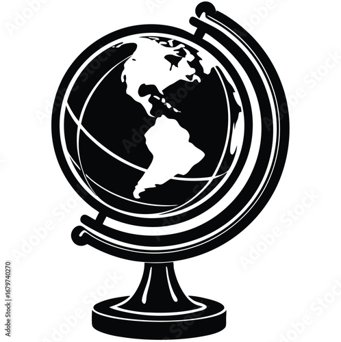 A detailed photograph of a globe, showcasing the continents and oceans, is isolated on a clean white background, perfect for a geography education object