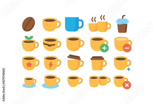 colorful flat vector icons Coffee (Basic) coffee icon coffee cup coffee mug coffee pot coffee hot coffee cold coffee fresh coffee old coffee full coffee empty coffee add coffee remove.