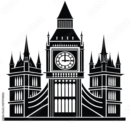 Big Ben London vector illustration with a famous city building and architectural tower