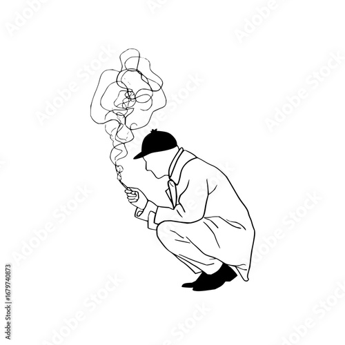 Detective smoking pipe illustration vector art for mystery novel character design and crime solving 100