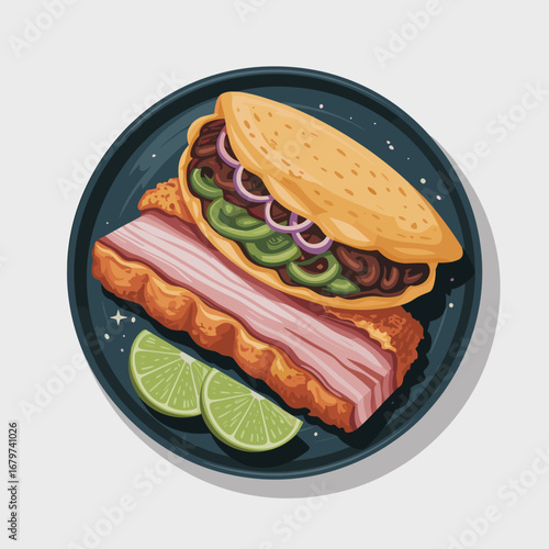 Chicharrón Colombiano con Arepa y Limón