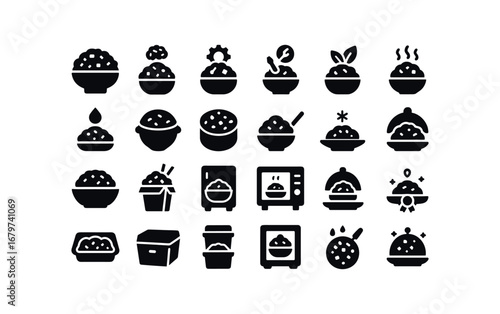 vector solid black filled icons Fried Rice (Advanced) friedrice smart friedrice ai friedrice auto friedrice manual friedrice organic friedrice vegan friedrice glutenfree friedrice lowfat.