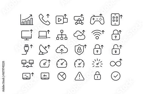 vector outline icons Bandwidth (Usage) bandwidth data bandwidth voice bandwidth video bandwidth stream bandwidth gaming bandwidth app bandwidth system bandwidth network bandwidth local.