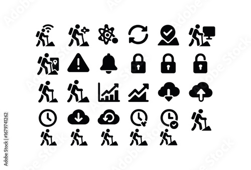 vector solid black filled icons Hiking Trail (Advanced) hikingtrail smart hikingtrail ai hikingtrail auto hikingtrail manual hikingtrail synced hikingtrail unsynced hikingtrail monitor.