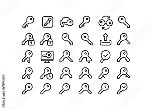 vector outline icons Encryption Key (Advanced) key smart key ai key auto key manual key synced key unsynced key secure key unsecure key verified key unverified key backup key restore key.