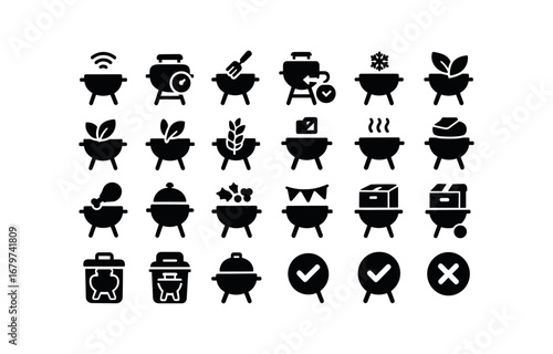 vector solid black filled icons BBQ (Advanced) bbq smart bbq auto bbq manual bbq synced bbq unsynced bbq organic bbq vegan bbq glutenfree bbq sugarfree bbq bbq reheated bbq baked bbq fried.
