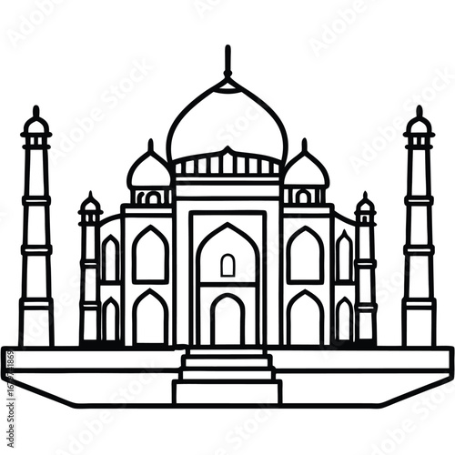 Taj Mahal vector illustration depicting the famous Indian marble mausoleum, a popular tourism and travel monument and architectural landmark