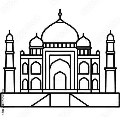 Taj Mahal vector silhouette illustration depicting ancient Indian architecture and a landmark monument for tourism in Agra, India