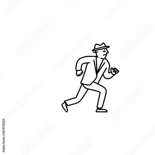 Running man in suit vector illustration for business concept and design elements outline drawing style art 100