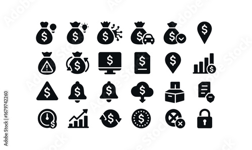 vector solid black filled icons Revenue Stream (Advanced) revenuestream smart revenuestream ai revenuestream auto revenuestream manual revenuestream synced revenuestream unsynced.