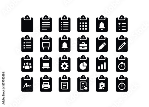 vector solid black filled icons Clipboard Note (Types) clipboardnote plain clipboardnote lined clipboardnote grid clipboardnote task clipboardnote todo clipboardnote list clipboardnote memo.
