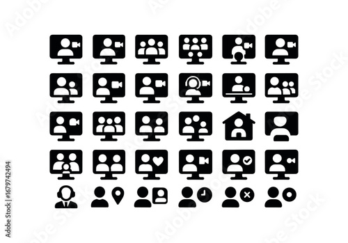 vector solid black filled icons Video Call (Types) videocall private videocall group videocall conference videocall meeting videocall class videocall lecture videocall training videocall.