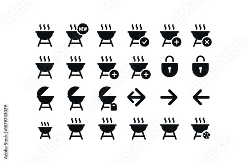 vector solid black filled icons BBQ (Basic) bbq icon bbq new bbq old bbq valid bbq invalid bbq active bbq inactive bbq add bbq remove bbq confirm bbq cancel bbq open bbq closed bbq locked.