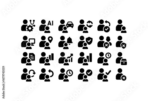 vector solid black filled icons Caregiver (Advanced) caregiver smart caregiver ai caregiver auto caregiver manual caregiver synced caregiver unsynced caregiver monitor caregiver track.