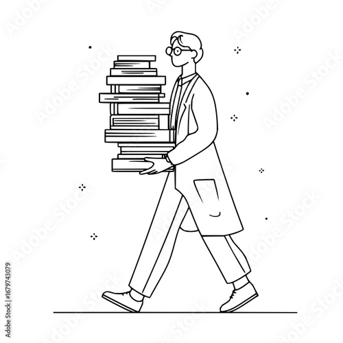 Man carrying books vector illustration for education and reading concept line art drawing style design 100 char