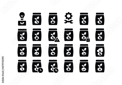 vector solid black filled icons Seed Pack (Advanced) seedpack smart seedpack ai seedpack auto seedpack manual seedpack synced seedpack unsynced seedpack monitor seedpack track seedpack.