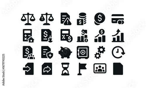 vector solid black filled icons Balance Sheet (Types) balancesheet asset balancesheet liability balancesheet equity balancesheet capital balancesheet cash balancesheet credit balancesheet.