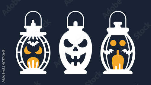 Spooky Halloween lanterns with bats and glowing faces create eerie festive ambiance for holiday decorating