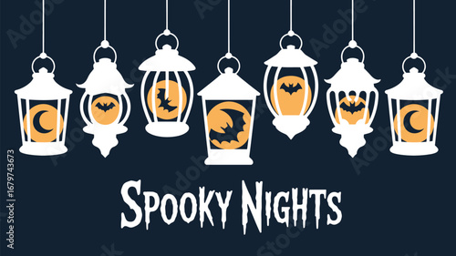 Charming Halloween lanterns with bats and moons create spooky festive atmosphere for celebrations