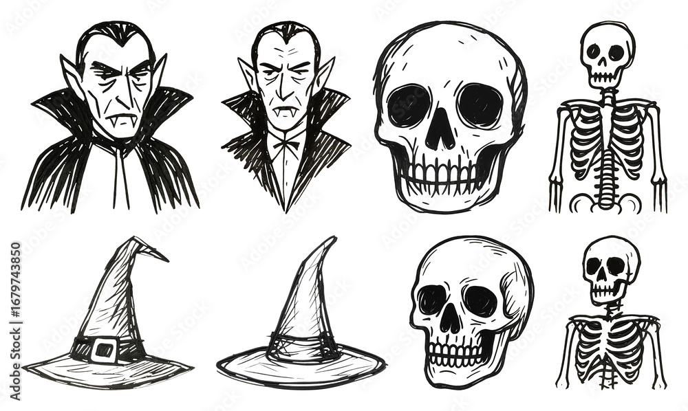 Fototapeta premium PNG Vintage Halloween spooky illustrations, element set on transparent background