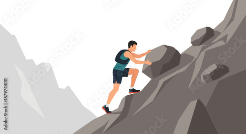 Athlete Climbing Rock Formation Demonstrating Perseverance, Determination, And Achievement