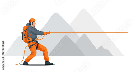 Athlete Climbs Mountain With Determination, Strength, Endurance, and High Altitude Vector Graphic