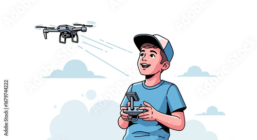 Boy Operating Drone Enjoying The Flight Experience Under The Bright Sky During The Day