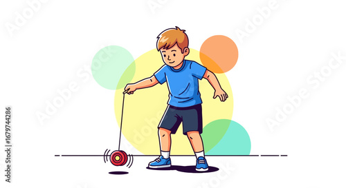 Boy Playing a Yo-yo Against an Attractive Backdrop With Delightful Circles