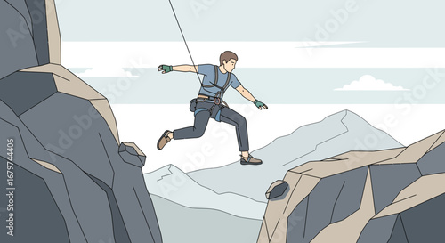 Athlete Leaping Across Canyon: Adventure and Challenge In The Great Outdoors