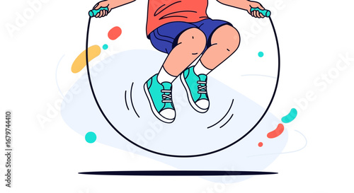 Athlete Jumps Rope With Vibrant Illustration Depicting Activity And Energetic Movements