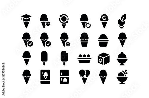vector solid black filled icons Ice Cream (Advanced) icecream smart icecream auto icecream manual icecream synced icecream unsynced icecream organic icecream vegan icecream glutenfree.