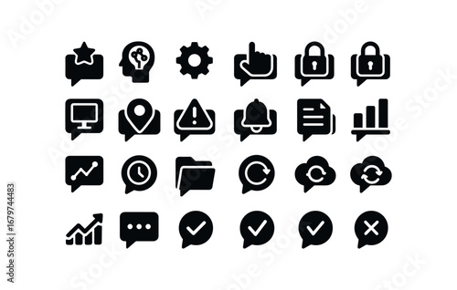 vector solid black filled icons Live Chat (Advanced) livechat smart livechat ai livechat auto livechat manual livechat synced livechat unsynced livechat secure livechat unsecure livechat.