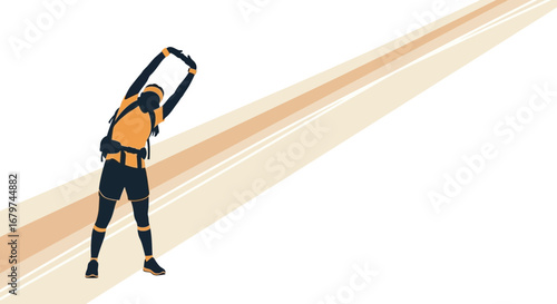 Athlete Stretching And Preparing Before A Sports Activity On A Diagonal Textured Path