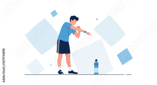 Athlete Stretching Before Exercise Near Beverage, Preparing For Intense Activity