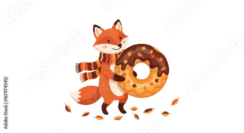 Autumn Fox Delights: Adorable Fox With A Deliciously Decorated Donut Artwork
