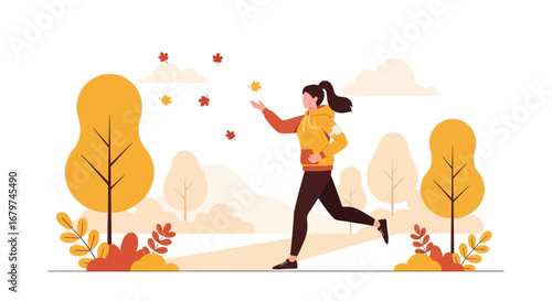 Autumn Run: Energetic Person Enjoys Jog While Leaves Gently Fall In Attractive Scenery