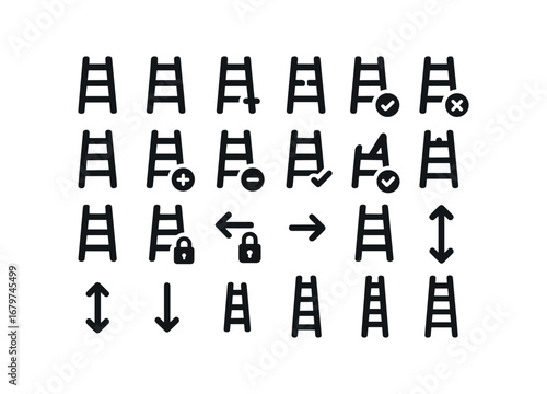 vector solid black filled icons Ladder (Basic) ladder icon ladder new ladder old ladder valid ladder invalid ladder active ladder inactive ladder add ladder remove ladder confirm ladder.