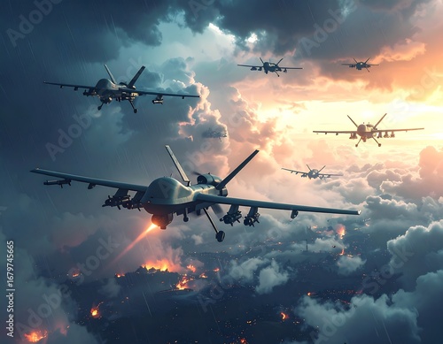Military drones in aerial combat