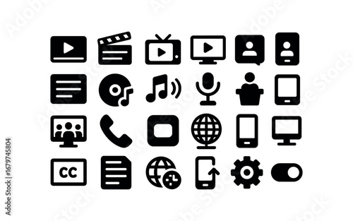 vector solid black filled icons Caption (Uses) caption video caption film caption tv caption stream caption clip caption short caption long caption music caption song caption podcast.