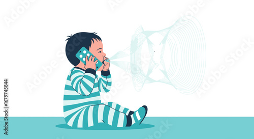Baby Communicating On A Phone Depicting Sound Waves And Modern Connectivity