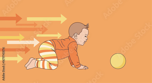Baby Crawling Towards A Yellow Ball Symbolizing Growth, Development, and Curiosity