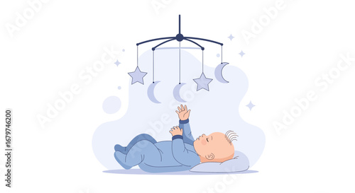 Baby Reaching For Mobile Dreamscape Captures Tranquility And Childhood Innocence